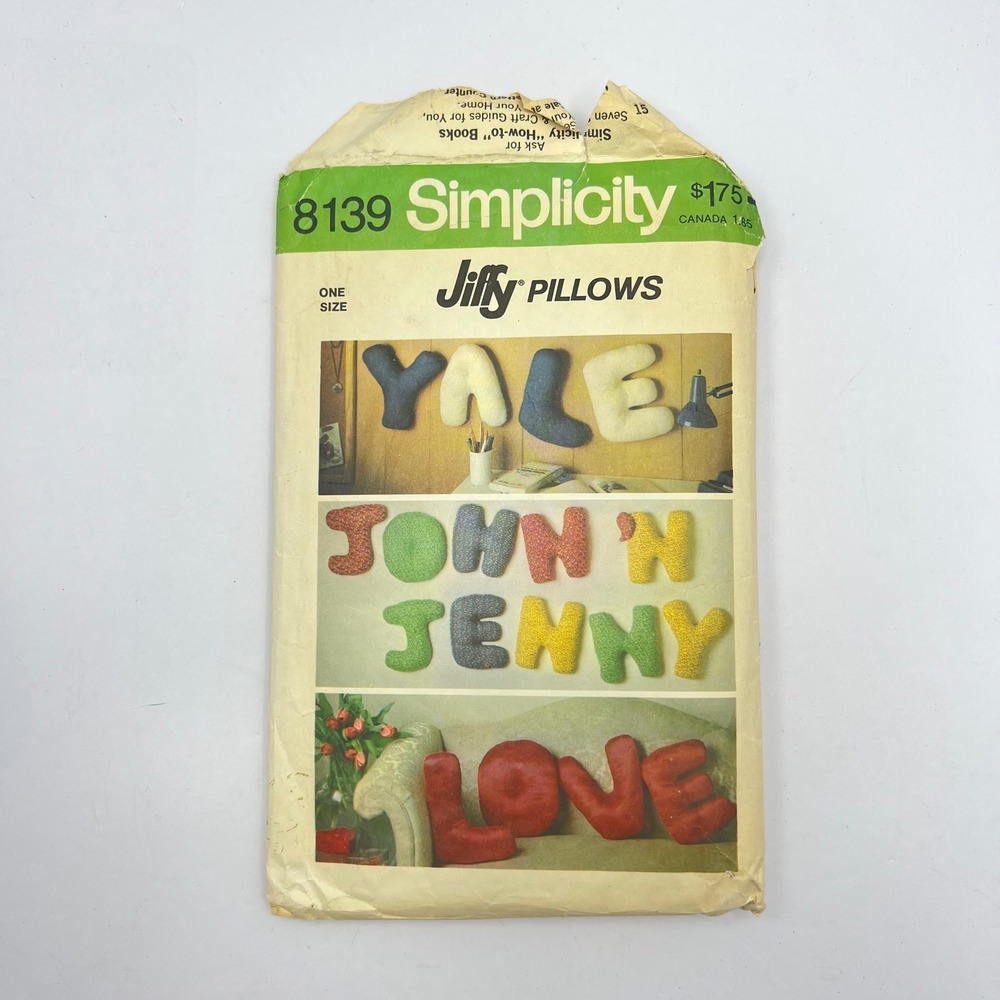 Simplicity Alphabet Jiffy Pillows 1970s Sewing Pattern 8139 Craft Decor Puffy